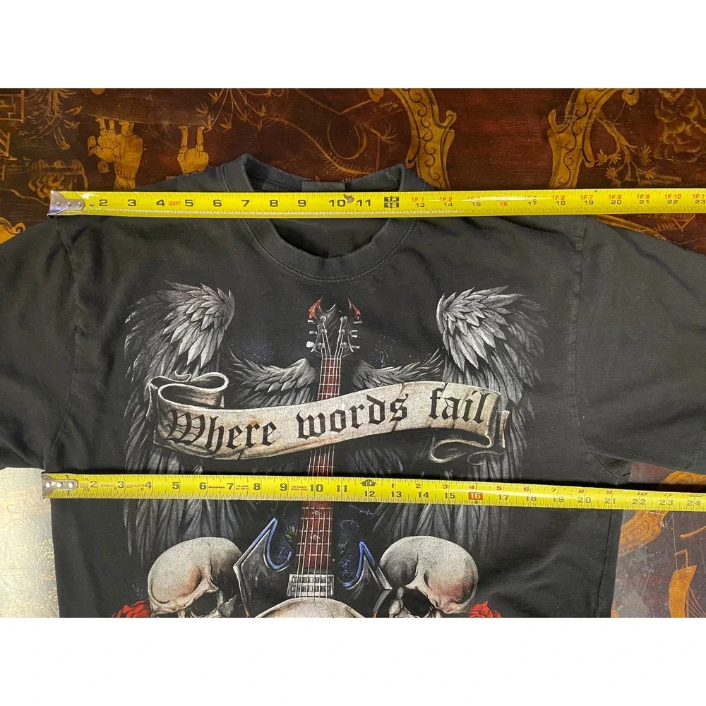 Vtg Spiral Direct Skull Guitar Wings Gothic Rock Tattoo Y2K Graphic T Shirt XL